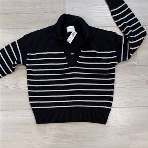 Wilfred V-Neck Sweater in Black and White Stripes